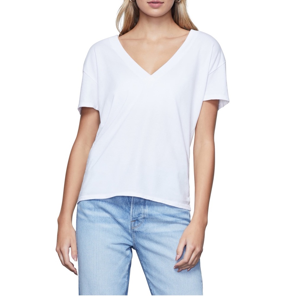 Good American V-Neck Jersey T-Shirt in White001, Size 2 🤩 T5